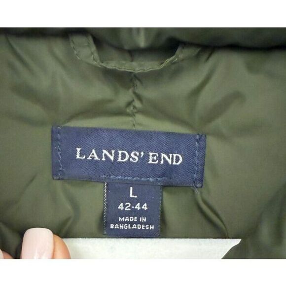 LANDS' END Goose Down Puffer Snap-Up Vest Men Deep Juniper Green Lightweight L - Picture 6 of 7